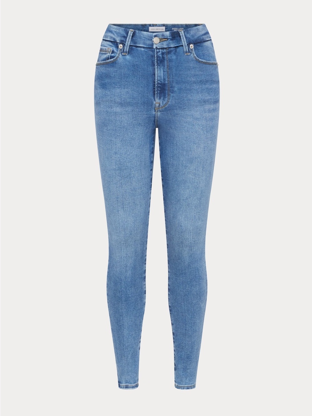 Good American Mid-Rise Skinny Jeans - Light Blue Denim